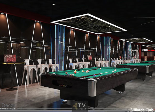 Thiết kế thi công quán bida đẳng cấp – Không gian Billiards Club hiện đại