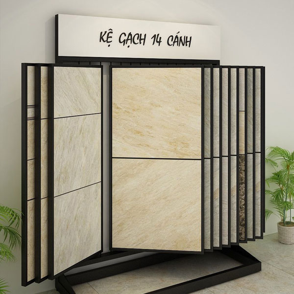 Mẫu kệ gạch lật trong thiết kế thi công showroom CH vật liệu xây dựng
