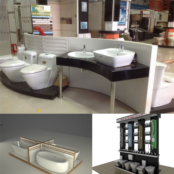 Báo giá thiết kế thi công showroom vật liệu xây dựng trưng bày thiết bị vệ sinh phòng tắm