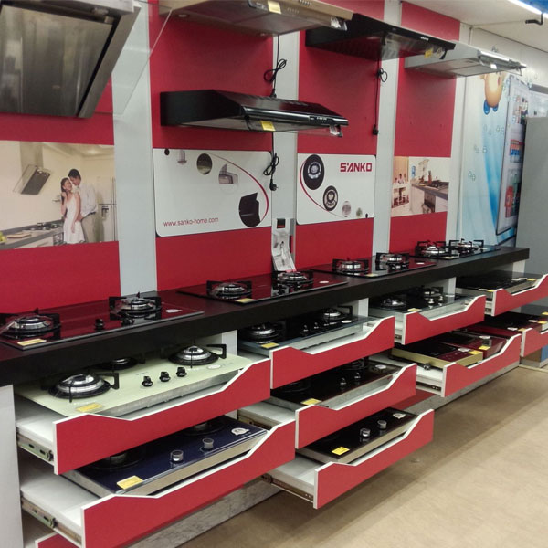 Kệ trưng bày bếp ga và bồn rửa chén,Thiết kế thi công showroom vật liệu xây dựng