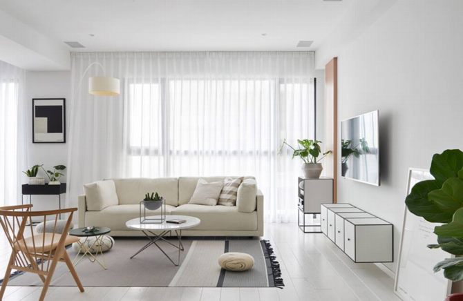 Thiết kế nội thất căn hộ màu trắng đơn giản