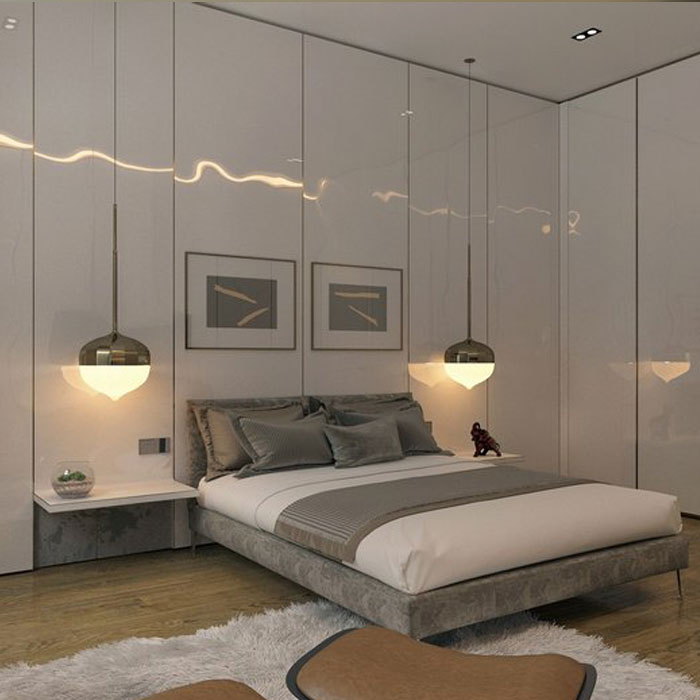 Thiết kế nội thất phòng ngủ căn hộ rộng thoáng hiện đại